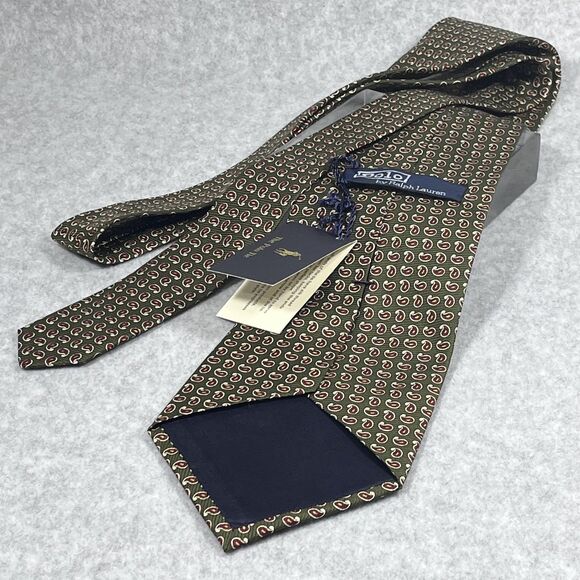 Polo Ralph Lauren Tie Mens Green Paisley Silk Made In USA Hand Made Neckwear NEW - Picture 4 of 13